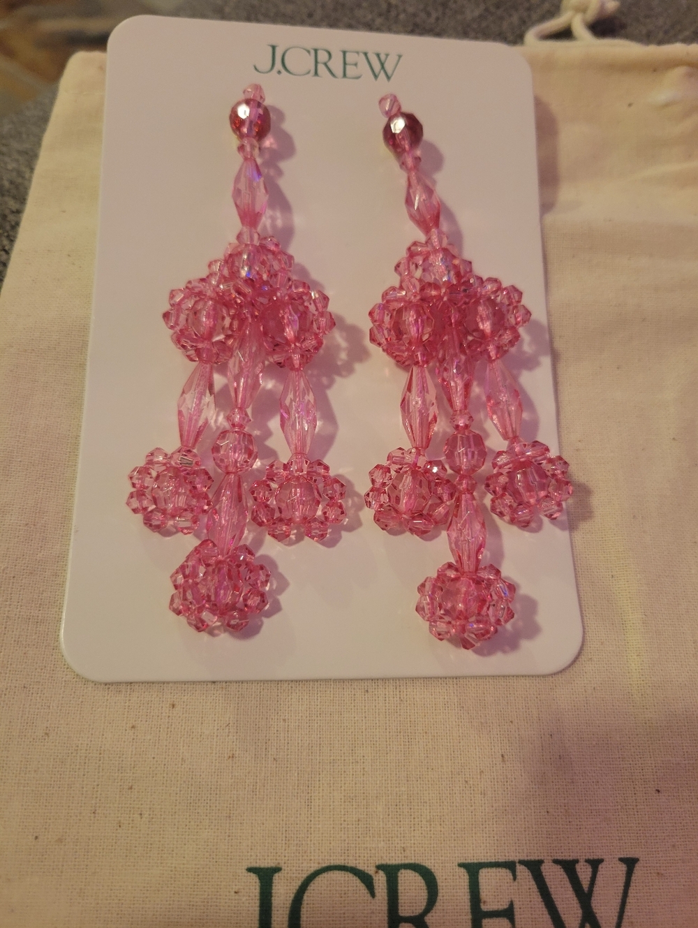 J. Crew Pink Faceted Beaded Chandelier Earrings - Picture 8 of 8